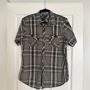 INC International Concepts Men's Black and Gray Plaid Shirt